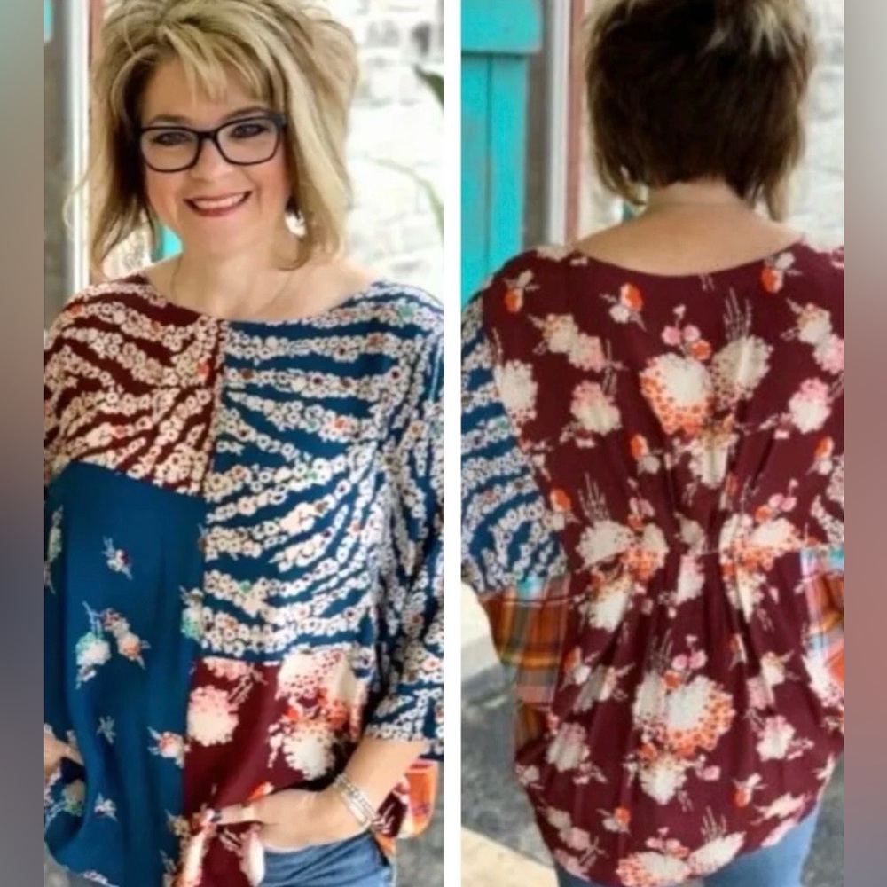 Sz XS/S Ivy Jane Floral & Plaid Patchwork Shirt